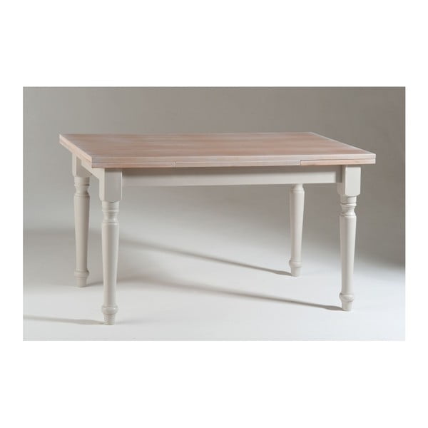 Biely drevený rozkladací jedálenský stôl s prírodnou doskou Castagnetti Corinne, 140 x 80 cm
