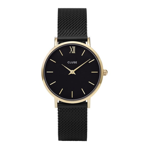 Dámske čierne hodinky antikoro s detailmi v zlatej farbe Cluse Minuit