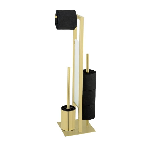 Stojan na toaletný papier s kefou z nehrdzavejúcej ocele v zlatej farbe Rivalta – Wenko-image-1