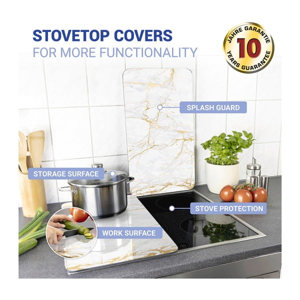 Sada 2 sklenených krytov na sporák v bielo-zlatej farbe Wenko Marble, 52 x 30 cm-image-3