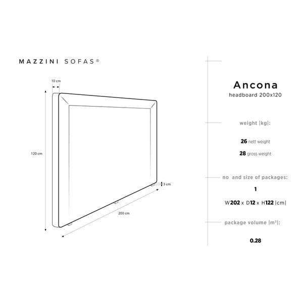 Tmavosivé čelo postele Mazzini Sofas Ancona, 200 × 120 cm-image-4