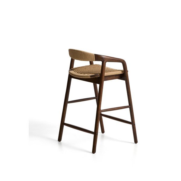Hnedá barová stolička s podrúčkami z dubového dreva (výška sedadla 65 cm) Derile – Kave Home-image-3