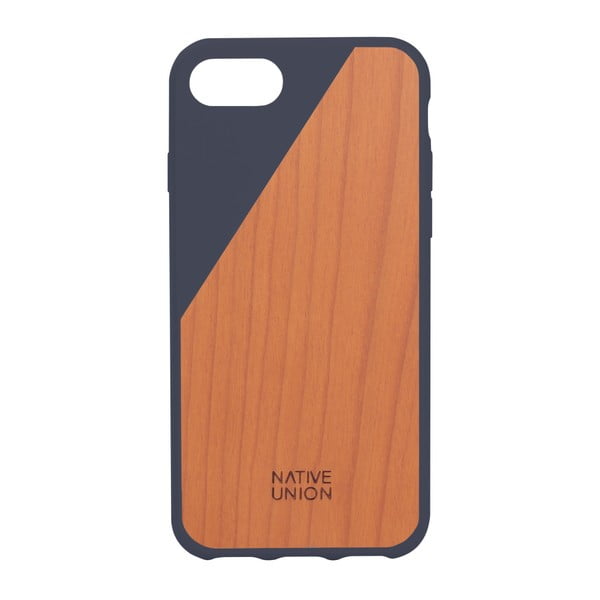 Tmavomodrý obal na mobilný telefón s dreveným detailom pre iPhone 7 a 8 Native Union Clic Wooden