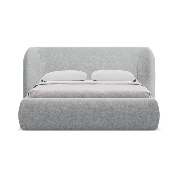 Svetlosivá čalúnená dvojlôžková posteľ s úložným priestorom s roštom 180x200 cm Hauke – Makamii-image-3