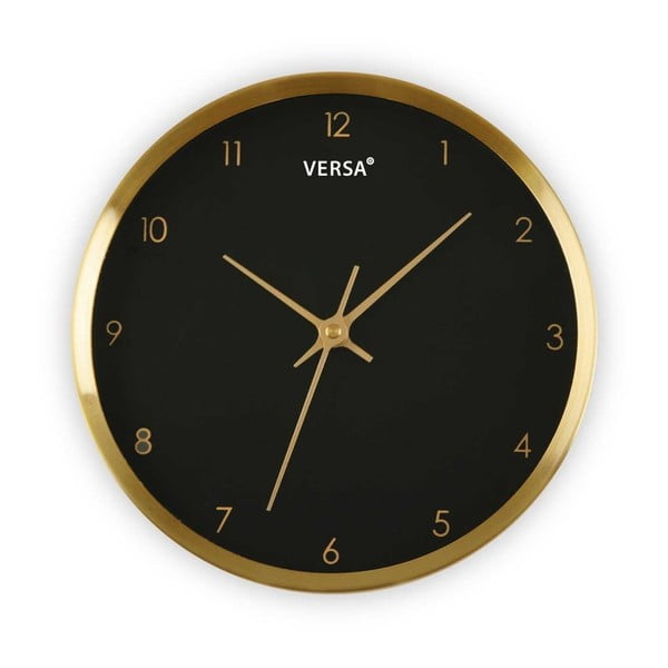 Čierne hodiny s rámom v zlatej farbe Versa Runni, ⌀ 25,8 cm