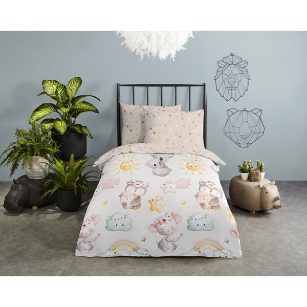 Hnedé/béžové bavlnené detské obliečky do postieľky 100x135 cm Hugs – Good Morning-image-1