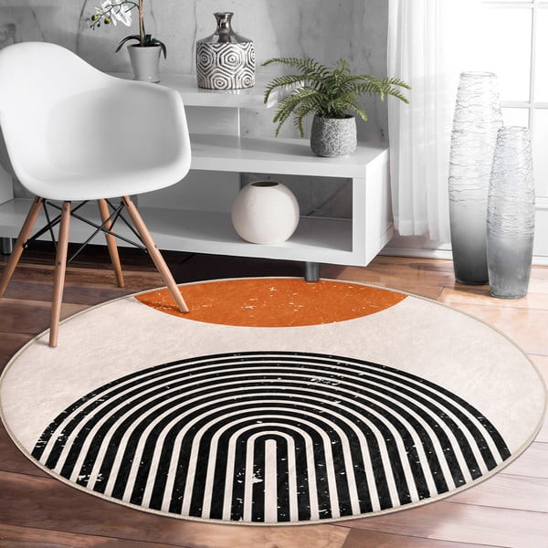 Oranžovo-krémový prateľný okrúhly koberec vhodný pre robotické vysávače ø 120 cm Comfort – Mila Home-image-3