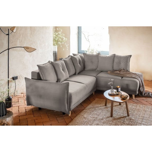 Svetlohnedá menčestrová rozkladacia rohová pohovka (pravý roh) Lazy Lukka – Miuform-image-1