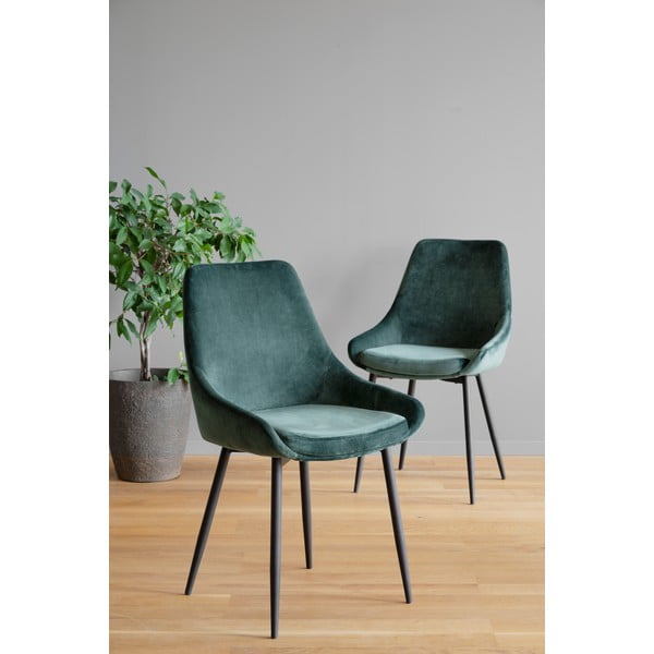 Tmavozelené zamatové jedálenské stoličky v súprave 2 ks Sierra - Rowico-image-1