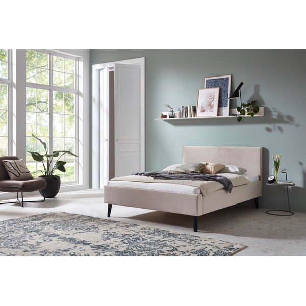 Biela/krémovobiela čalúnená dvojlôžková posteľ bez roštu 140x200 cm Leira – Meise Möbel-image-1