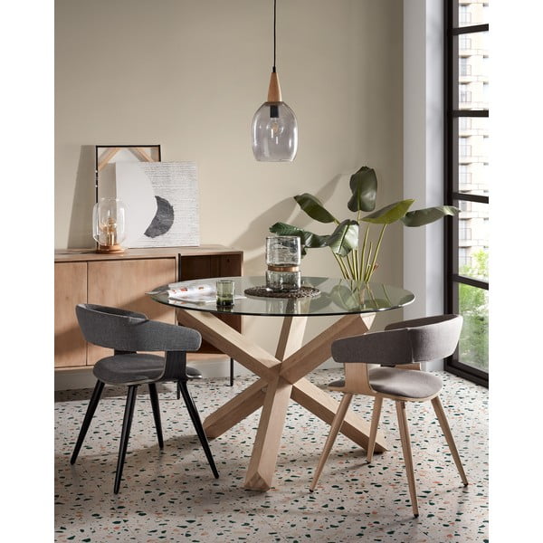 Dubový jedálenský stôl se skleněnou doskou Kave Home Nori, ø 120 cm-image-1