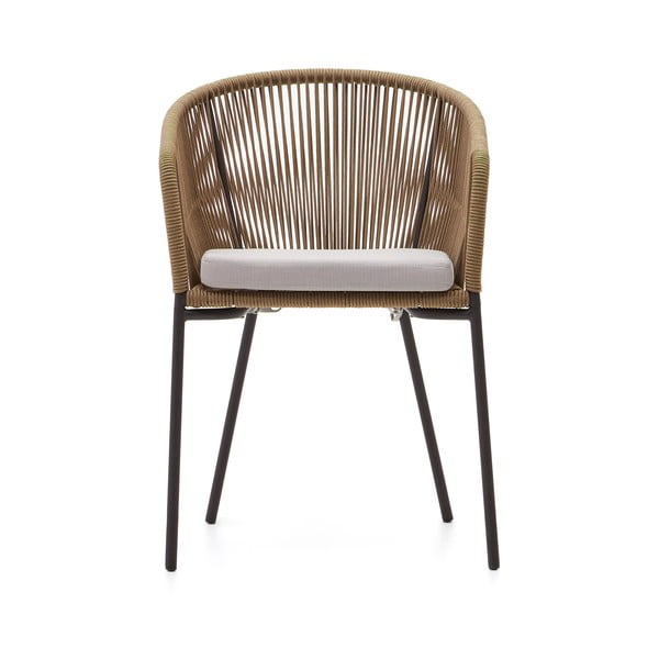 Béžová kovová/polstrovaná záhradná stolička Yanet – Kave Home-image-2