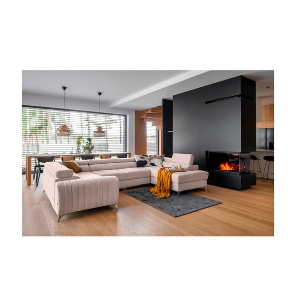 Ružová rozkladacia/s úložným priestorom rohová pohovka (pravý roh/do tvaru "U") Louis – ELTAP-image-1