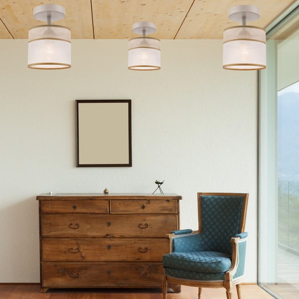 Svetlohnedé stropné svietidlo s textilným tienidlom ø 16 cm Andrea – LAMKUR-image-3