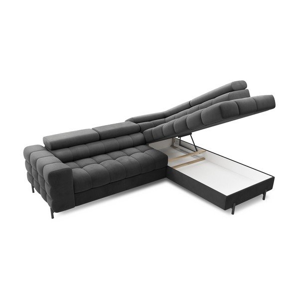 Tmavosivá zamatová rozkladacia/s úložným priestorom rohová pohovka (pravý roh/do L) Ferucce – ELTAP-image-4