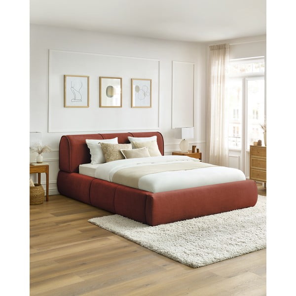 Oranžová čalúnená dvojlôžková posteľ s úložným priestorom s roštom 160x200 cm Vernon – Bobochic Paris-image-1