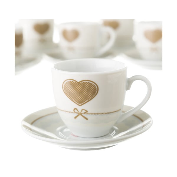 Sada 6 šálok s tanierikom na kovovom stojanu Unimasa Heart-image-2