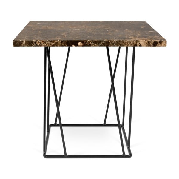 Hnedý mramorový konferenčný stolík s čiernymi nohami TemaHome Heli×, 50 cm