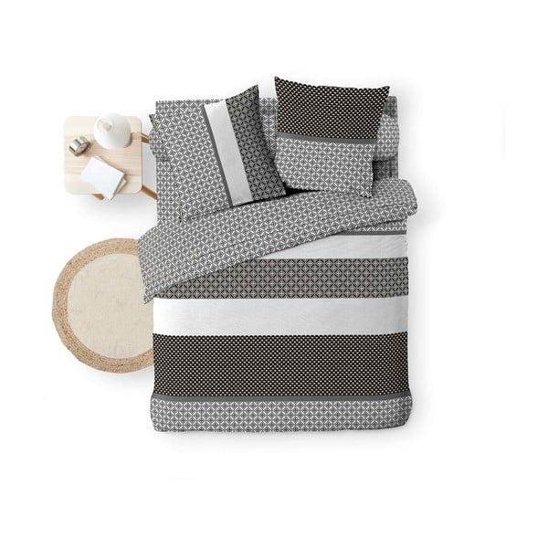 Čierno-biele bavlnené obliečky na dvojlôžko/predĺžené s plachtou/6-dielne 240x220 cm Meiko – douceur d'intérieur-image-3