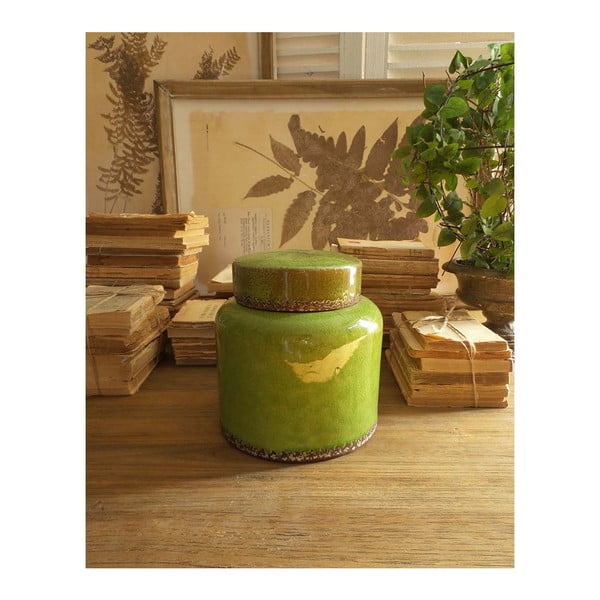 Zelená keramická nádoba s vrchnákom Orchidea Milano, výška 21 cm