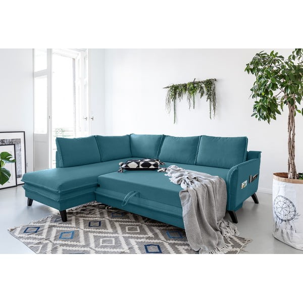 Tyrkysovomodrá rozkladacia rohová pohovka Miuform Charming Charlie L, ľavý roh-image-3