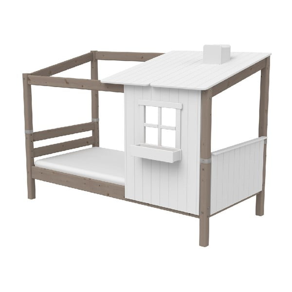 Hnedo-biela domčeková posteľ z borovicového dreva Flexa Classic Tree House, 90 × 200 cm
