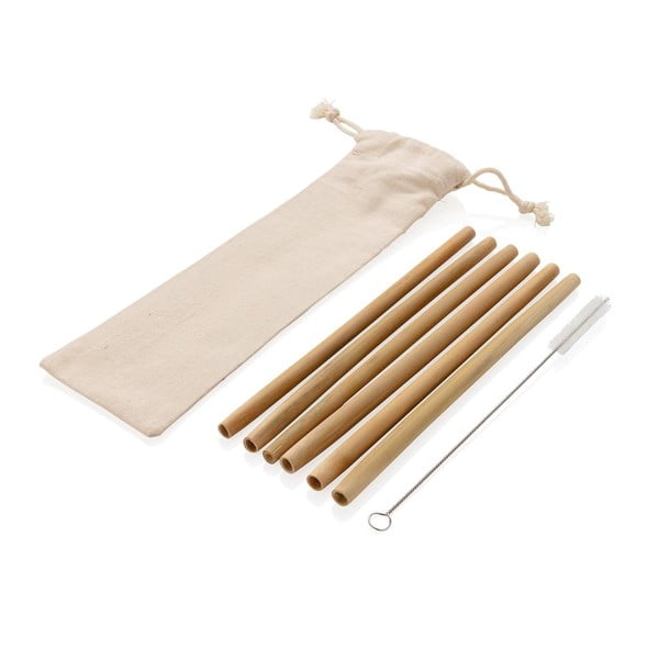6-dielna súprava bambusových slamiek s čistiacou kefkou a obalom XD Collection