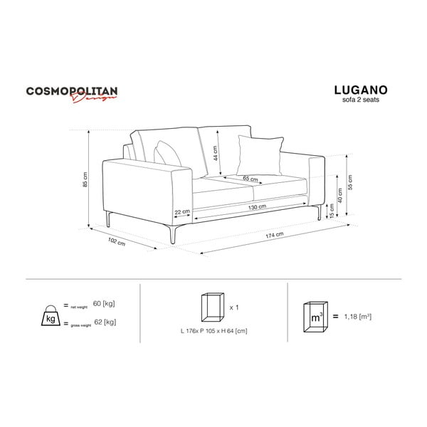 Béžová dvojmiestna pohovka Cosmopolitan Design Lugano-image-2