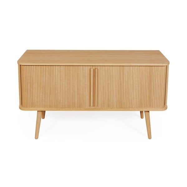 Nízka komoda v dekore duba s posuvnými dverami v prírodnej farbe 138x75 cm Rove – Woodman-image-2