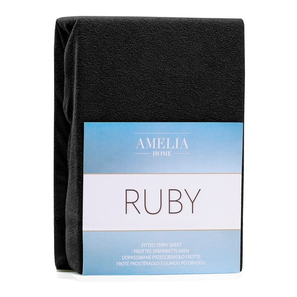 Čierna napínacia froté plachta 240x220 cm Ruby – AmeliaHome-image-2