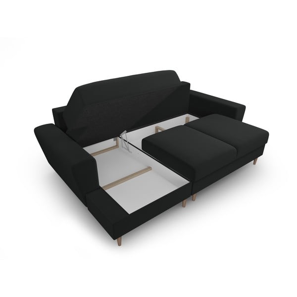 Čierna zamatová rozkladacia/s úložným priestorom rohová pohovka (ľavý roh/s leňoškou) Kyoto – Cosmopolitan Design-image-3