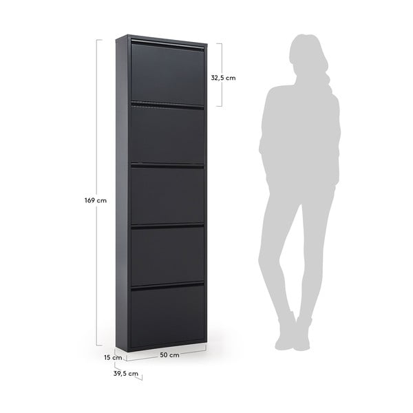 Antracitová kovová výklopná skrinka na topánky 50x169x15 cm Ode – Kave Home-image-2