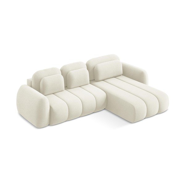 Béžová rozkladacia/s úložným priestorom rohová pohovka z textílie buklé (pravý roh/s leňoškou) Pele – Makamii-image-2