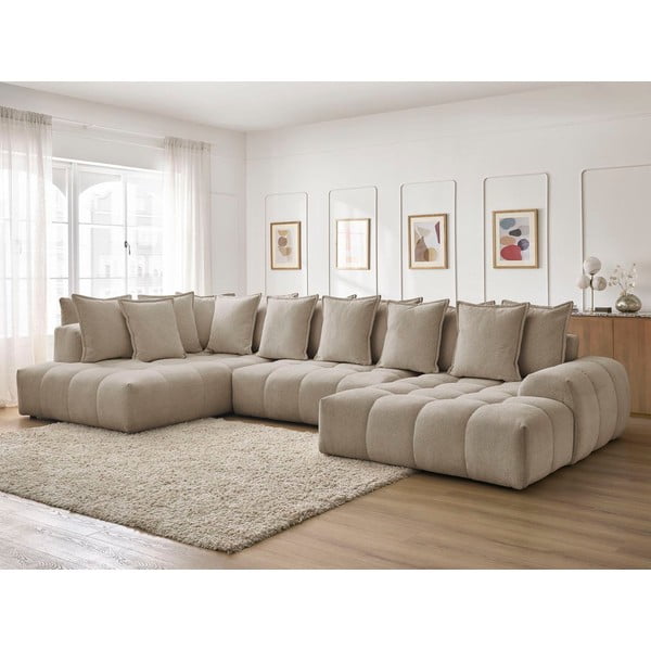 Taupe ženilková rozkladacia/s úložným priestorom rohová pohovka (ľavý roh/do tvaru "U") Everest – Bobochic Paris-image-1