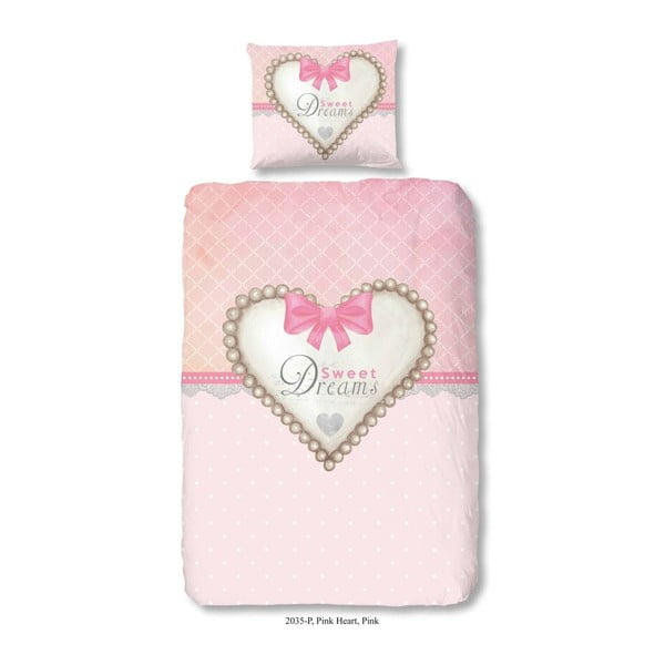 Detské obliečky na jednolôžko z čistej bavlny Muller Textiels Pink Heart, 140 × 200 cm