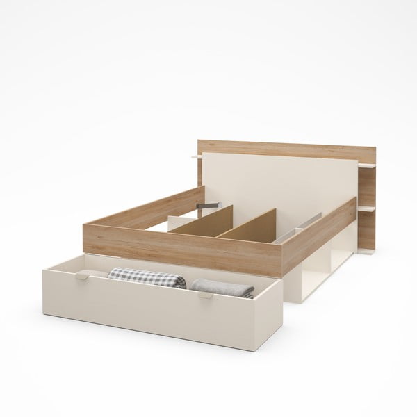 Dvojlôžková posteľ v dekore duba s úložným priestorom bez roštu v bielo-prírodnej farbe 140x190 cm Albo – Marckeric-image-4