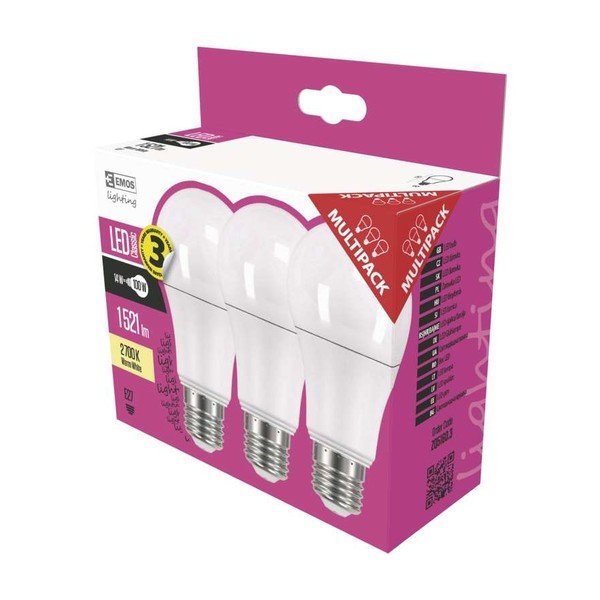 Súprava 3 LED žiaroviek EMOS Classic A60 Warm White, 13,2W E27-image-1