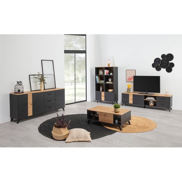 Čierny TV stolík v dekore duba 181x53 cm Texas - Marckeric-image-1