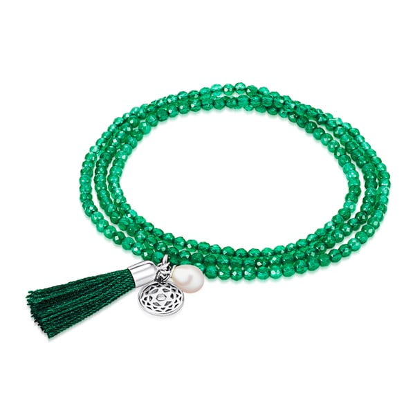 Zelený achátový náramok s príveskom a perlou Chakra Pearls Ans, 63 cm