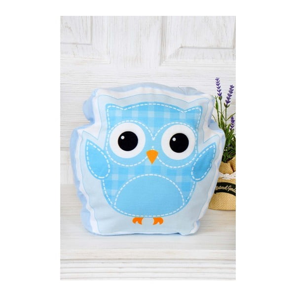 Modrý vankúšik The Mia Retro Owl, 35 x 35 cm