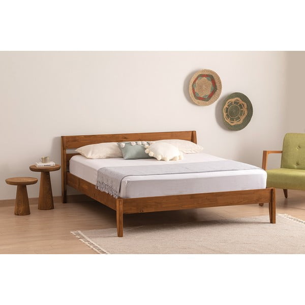 Jednolôžková posteľ zo smrekového dreva s roštom v tmavohnedo-prírodnej farbe 90x200 cm Venus – Kalune Design-image-1