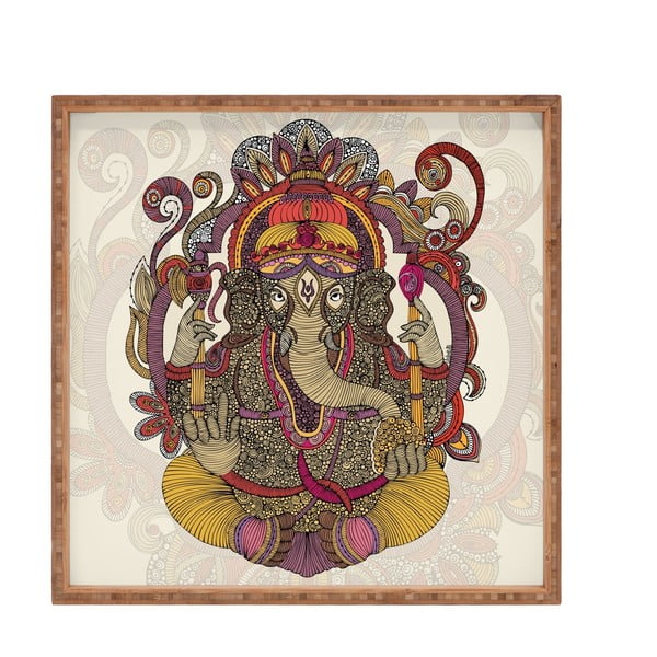 Drevený dekoratívny servírovací podnos Ganesha, 40 × 40 cm