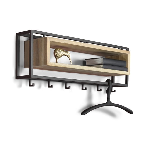 Čierny/v prírodnej farbe kovový nástenný vešiak s poličkou 78 cm School – Spinder Design-image-2