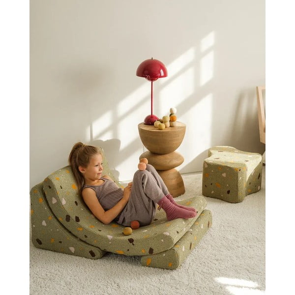 Zelený detský puf z textílie buklé/ženilkový Terrazzo Cloud – Wigiwama-image-2