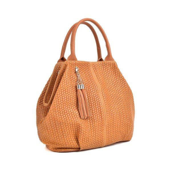 Koňakovohnedá kožená kabelka Mangotti Bags Betania-image-4