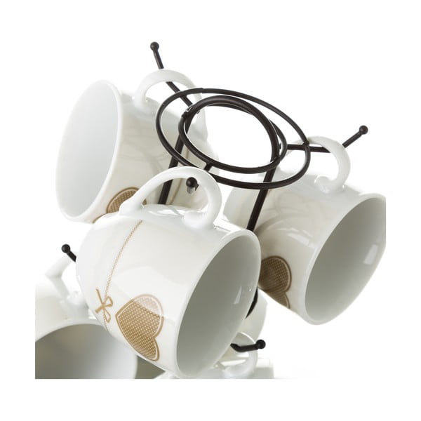 Sada 6 šálok s tanierikom na kovovom stojanu Unimasa Heart-image-3