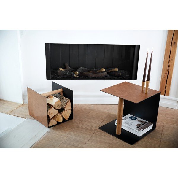 Čierny/v prírodnej farbe dekoratívny kovový/z eko kože úložný box 32x38x31 cm Bull – LIND DNA-image-2