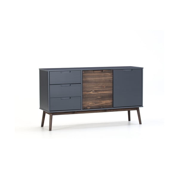 Antracitová/tmavohnedá nízka komoda z borovicového dreva 140x80 cm Nussa – Marckeric-image-3