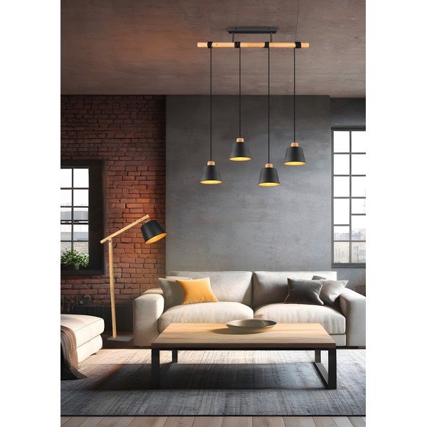 Závesné svietidlo v čierno-prírodnej farbe s kovovým tienidlom ø 18 cm Harris – Trio-image-3