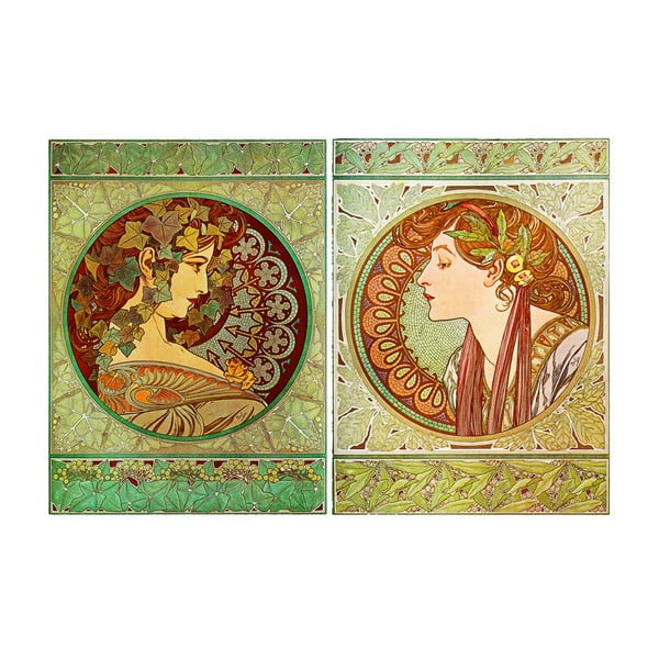 Sada 2 obrazov Alfons Mucha Ivy and Laurel, 55x40 cm